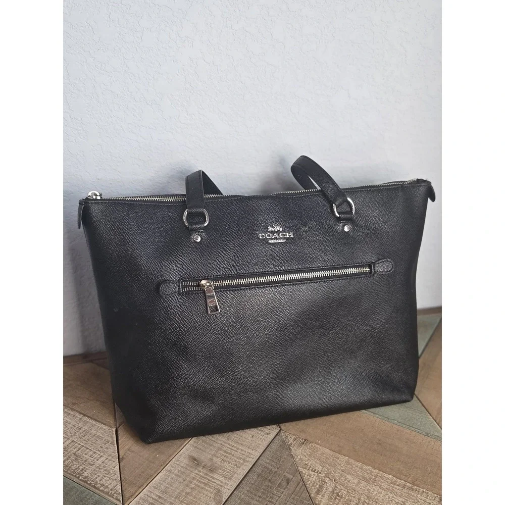 Coach Large Gallery Tote‎ Crossgrain Black / Silver Leather Shoulder bag